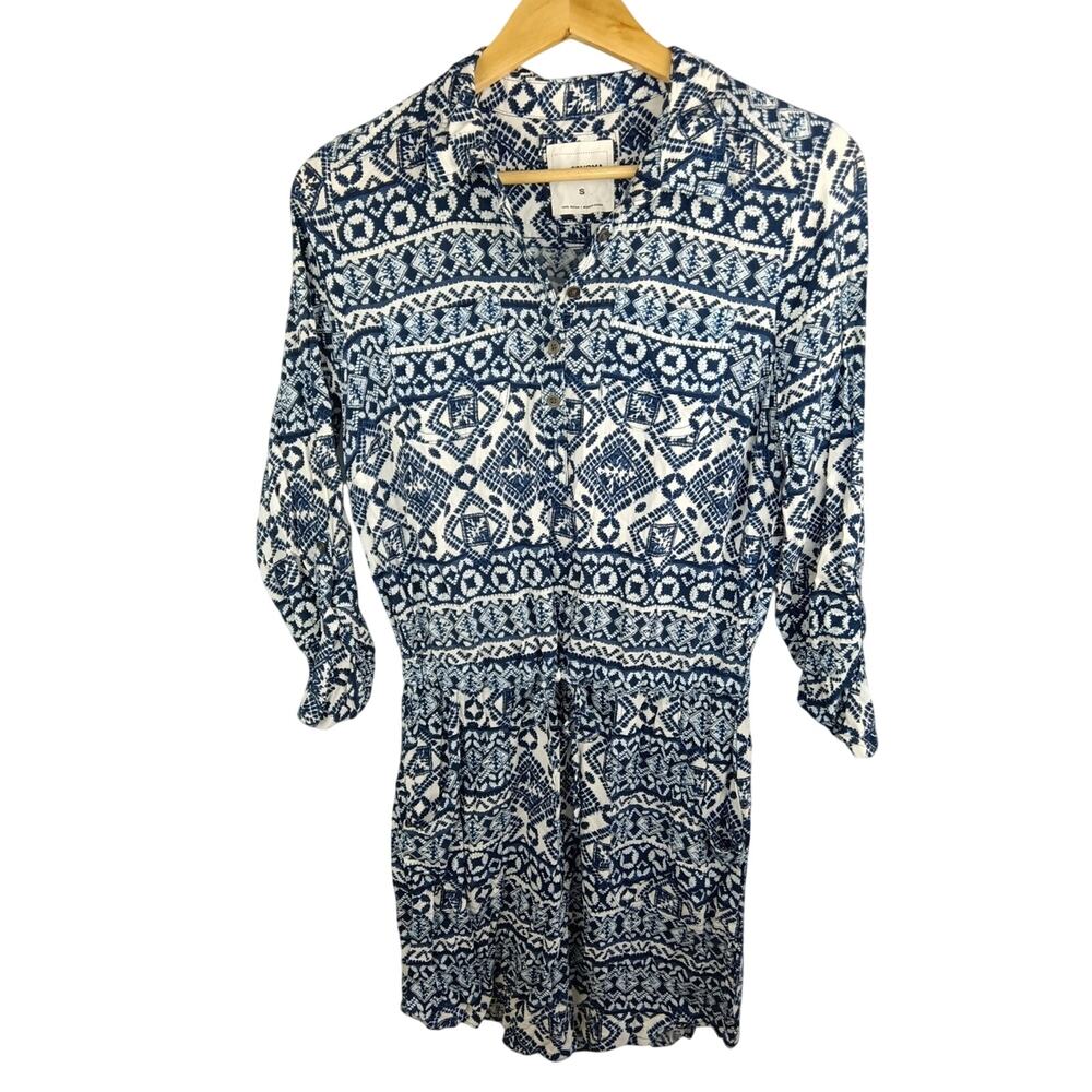 Sonoma Navy and White Printed Long Sleeve Shirt Dress